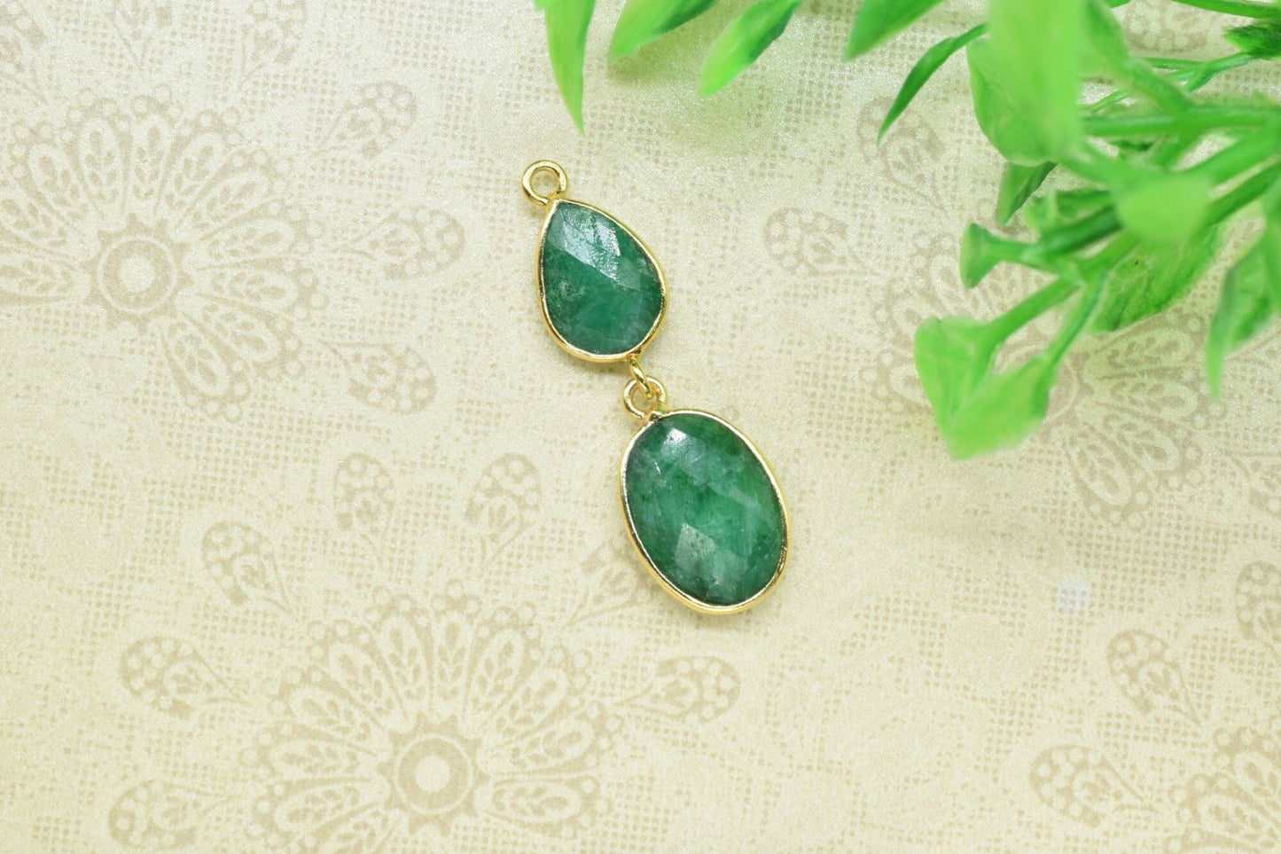 Emerald Dangle Component Earring,Handmade Bezel Jewelry,Multi Stone Jewelry,Earring Connector,Gemstone Bezel Link,Emerald pendant Connector