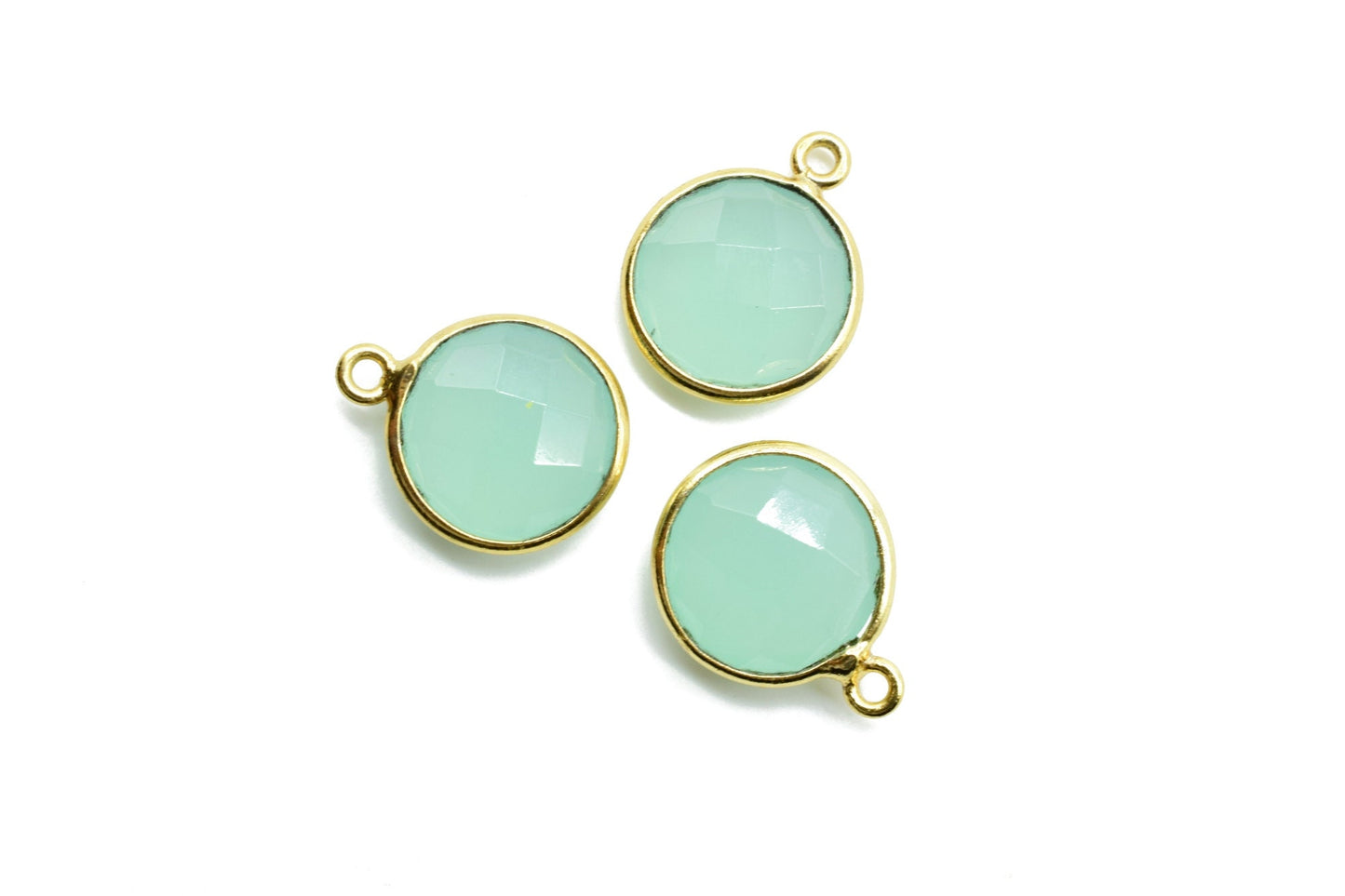 Aqua Chalcedony 12mm Round Charm,Aqua Chalcedony Gold Plated Gemstone Bezel Connector, Single Loop Gemstone Bezel, Making Pendant For Girls