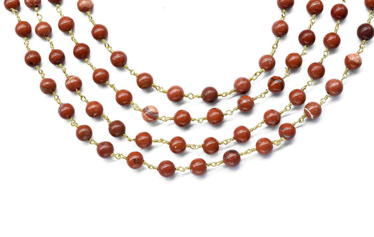 Red Jasper Smooth Gemstone 6mm Round Beads Rosary,Red Jasper Wire Wrapped Beads Chain,Red Jasper Beads Chains,Bulk Wholesale Beads Chains