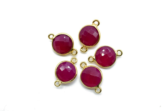 Pink Chalcedony 10mm Round double bail connectors,Pink Chalcedony Round Gold Plated bezel,Jewelry making charms,Pink stone Brass connectors,