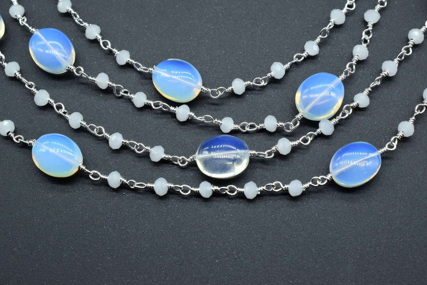 Opalite Gold Plated rosary Chain,Oval Necklace Chain,Opalite Chain,Selling Per Foot,Moonstone beads chain,Moonstone beads rosary chains