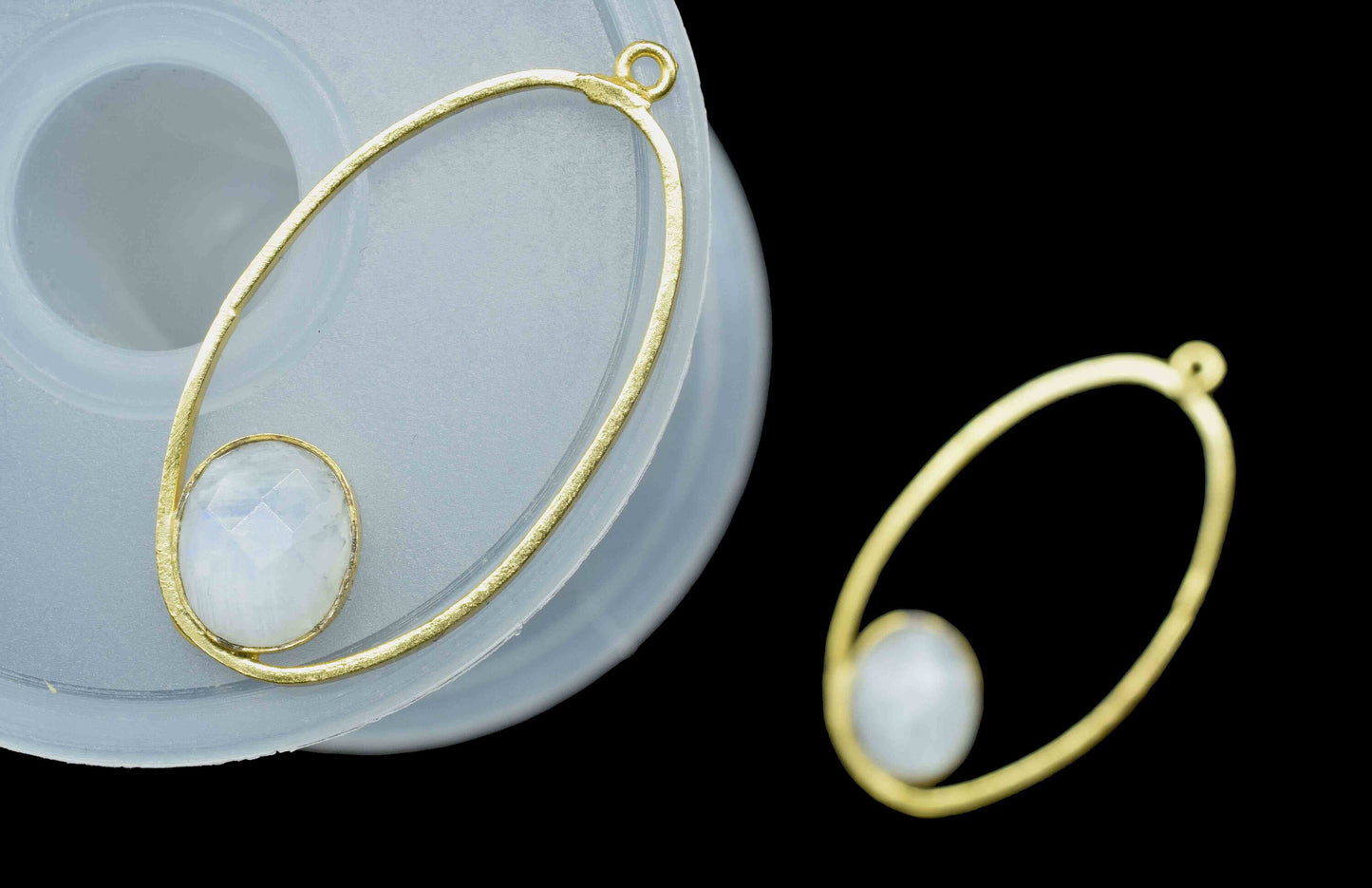 Moonstone Oval Shape Component,Gemstone Connectors Pendant,Moonstone Oval Pendant,Finding Gold Plated Jewelry,Moonstone Pendant,Gift For Her