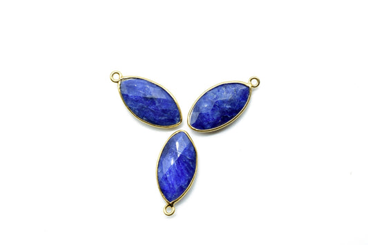 Blue Sapphire 10x20mm Marquise shape charm,Sapphire Brass Gold Plated bezel,Sapphire Faceted Briolette Connector,Sapphire Bezel Pendants