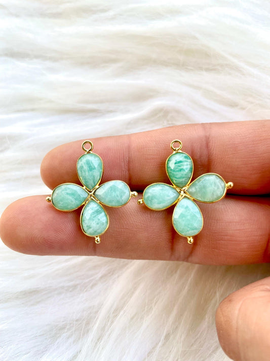 Amazonite Teardrop Pendant,Gemstone jewelry Component,Amazonite Bezel connector,Gemstone Bracelet Charms,Double Bail connectors,Gifts,P122