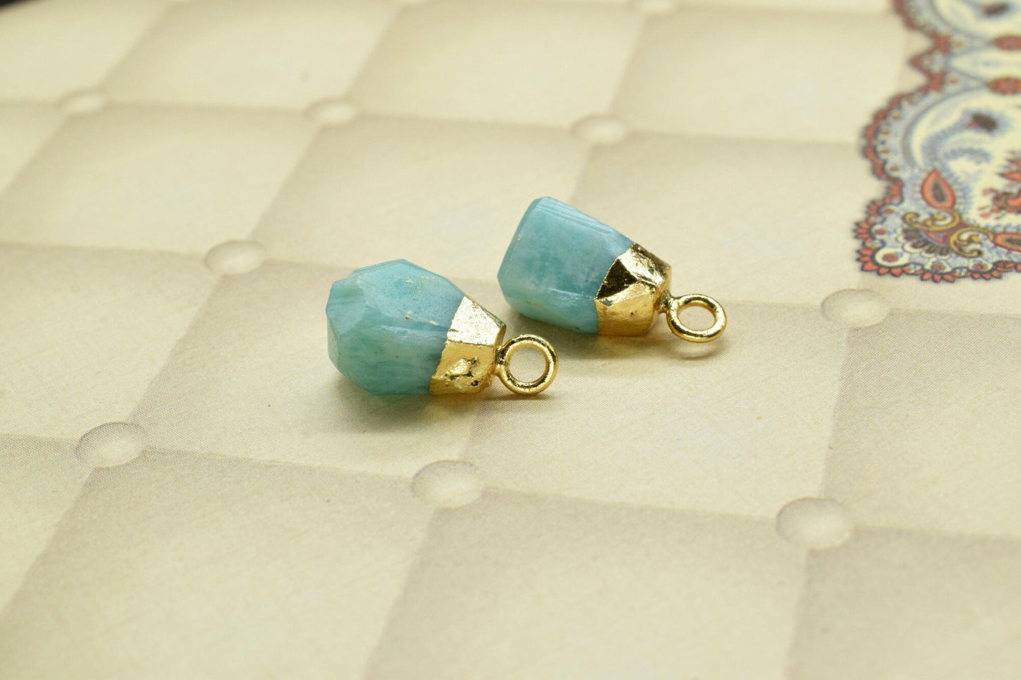 Amazonite Raw Pendants,Rough Electroplated Chams,Amazonite Pendant Connectors Jewelry Necklace,Loose Rough Stone Pendant,Gemstone Pendant