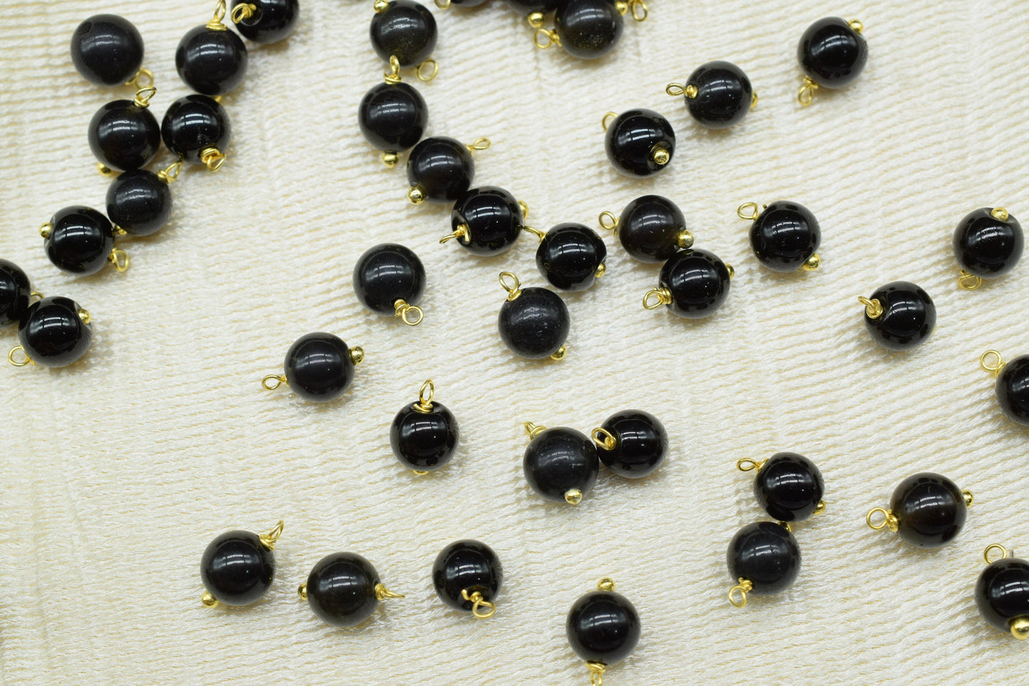 Black Onyx 6mm Round Smooth Beads/Earring Component/Black Onyx Single wire wrapped Beads/Round Beads Connector/Gemstone Beads/Gift