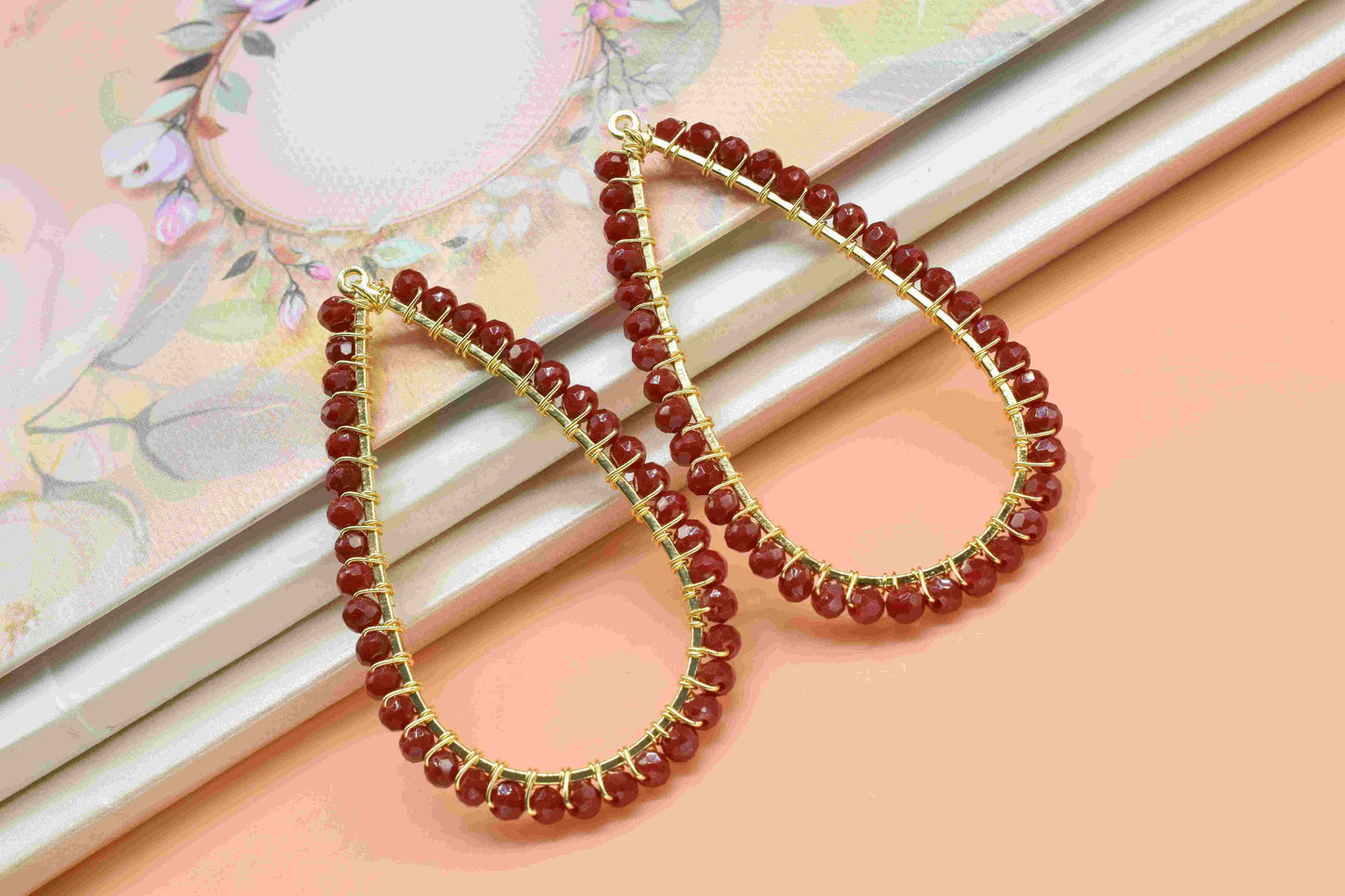 Ruby Quartz Red Gemstone-Pear Shape Wire Wrapped Beads Earrings-Earrings Components-Findings Earring Components- Connector Jewelry- Gift For