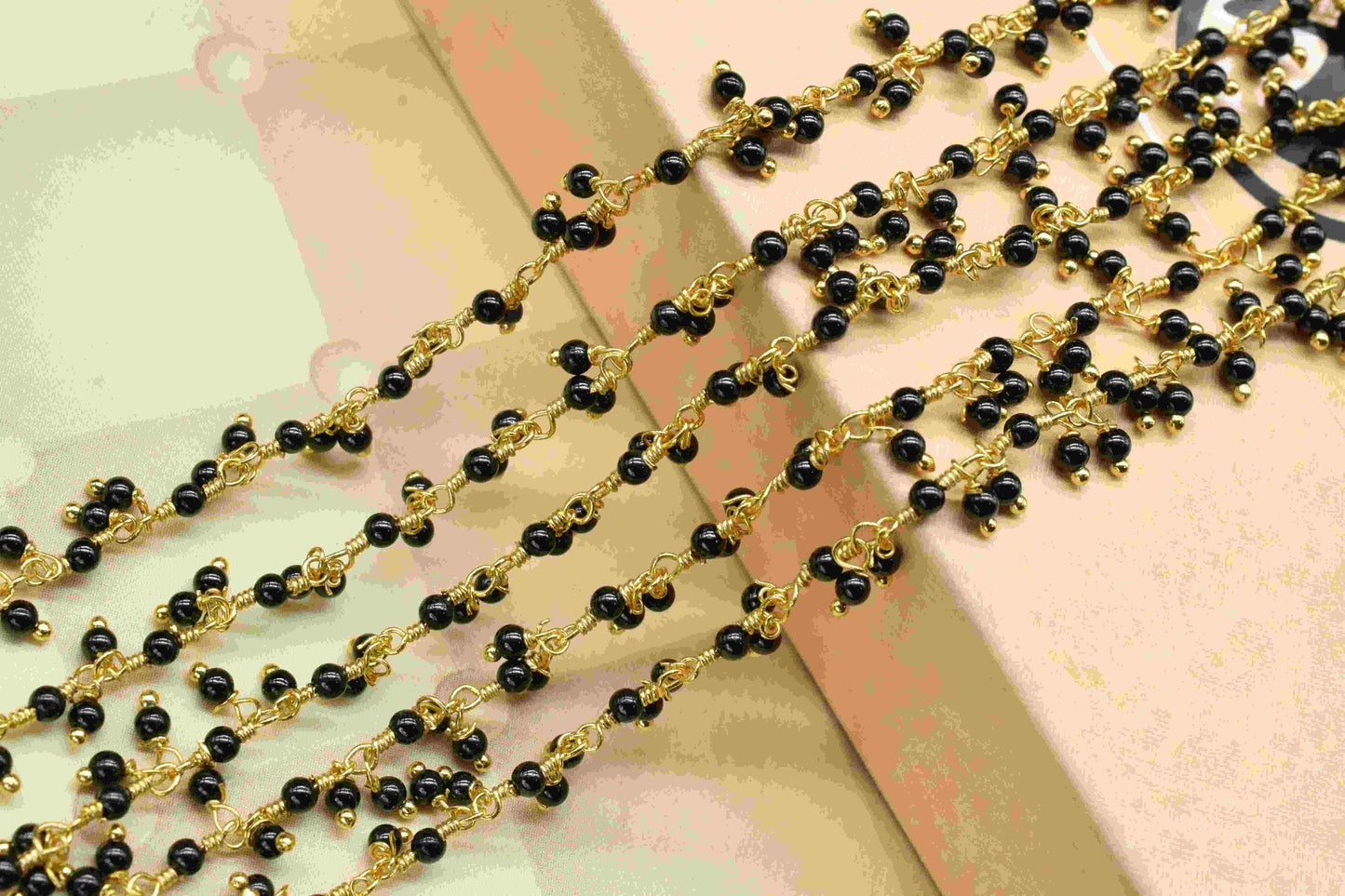 Black Onyx Cluster Rosary Chain, Handmade Jewelry Making Wire Wrapped Beaded Chain By Foot For Necklace, Exceptional Spinel Cluster Rosary
