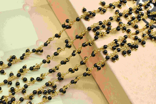 Black Onyx Cluster Rosary Chain, Handmade Jewelry Making Wire Wrapped Beaded Chain By Foot For Necklace, Exceptional Spinel Cluster Rosary