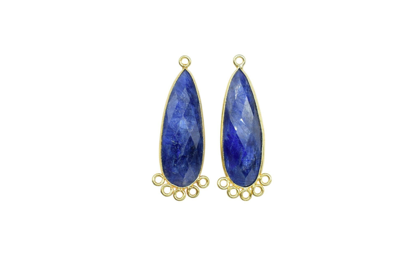 Blue Sapphire 10x30mm Teardrop Bezel Charm/Charms Connector/Handmade Jewellery Connectors/Gemstone Brass Component/Women Jewelry/Gift