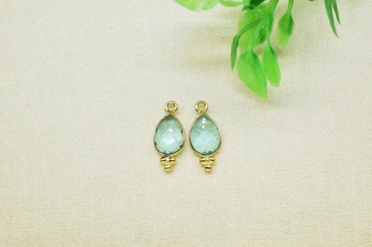 Sky Topaz Gemstone 7x10mm Teardrop Shape Connectors,Sky Topaz Gold Plated Bezels,Topaz Jewelry Making,Sky Topaz Single Bail Charms Pendent,