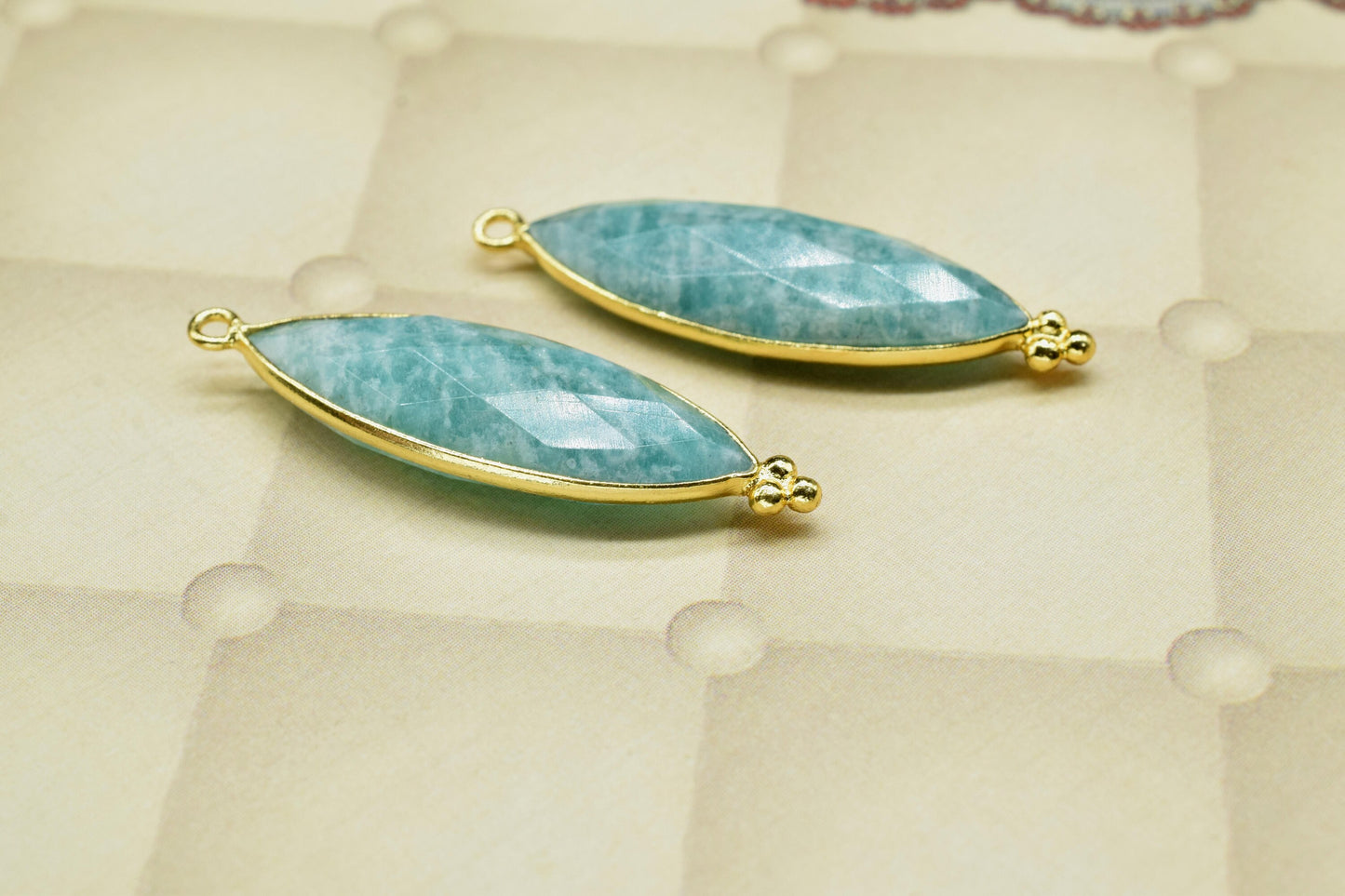 Amazonite 10x30mm Bezel charms,Amazonite Gemstone Connectors,Station Bezel Link Jewelry Supplies,Amazonite Jewelry,marquise Shape Pendant