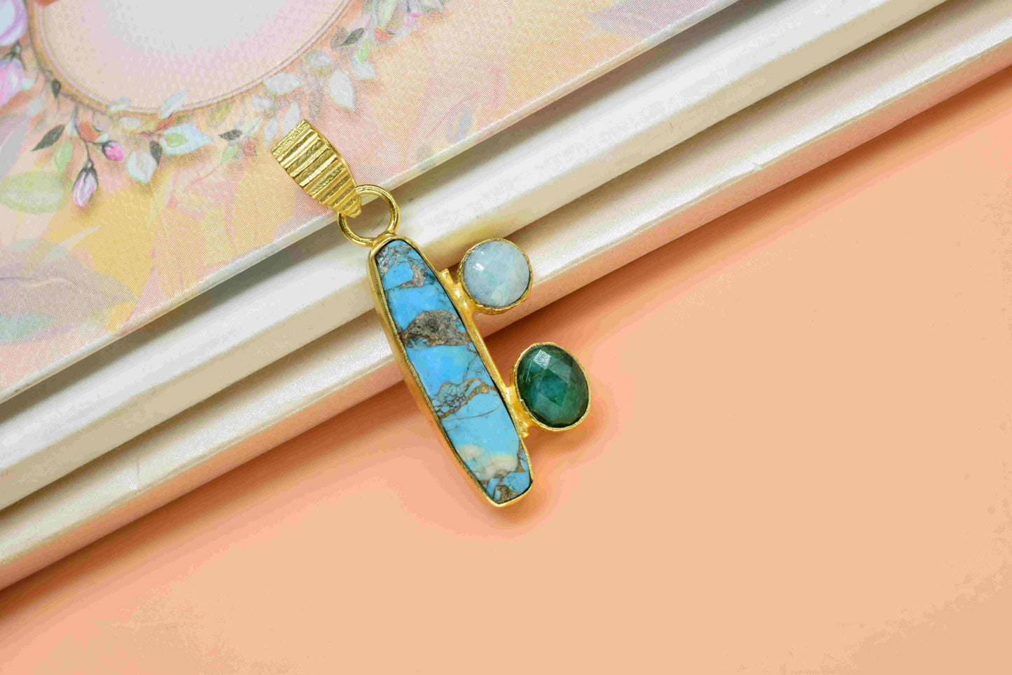 Multi Gemstone Pendant,Copper Turquoise 6x25mm Rectangle Shape Pendant,Amazonite Pendant,Single Bail Pendant,Emerald Gemstone Pendant,Gift