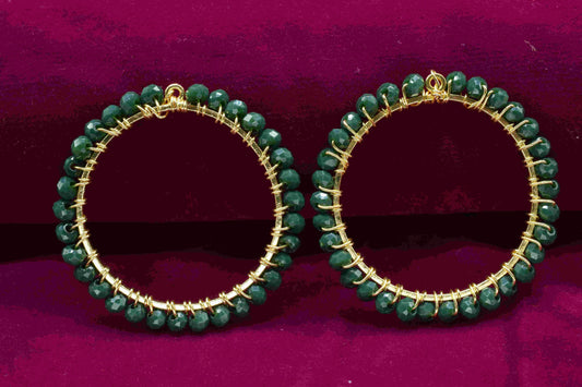 Green Agate Wire Wrapped Dangle Connector,Beaded Hoop Earring,Circle Pendant Component,Handmade Earring,Finding Component Agate Jewelry Gift