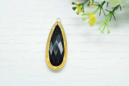 Black Onyx 10x30mm Charms,Gemstone Bezel connector,Single Bail Pendant Charm,Onyx Pendant,Handmade pendant Jewelry,Teardrop Charms connector