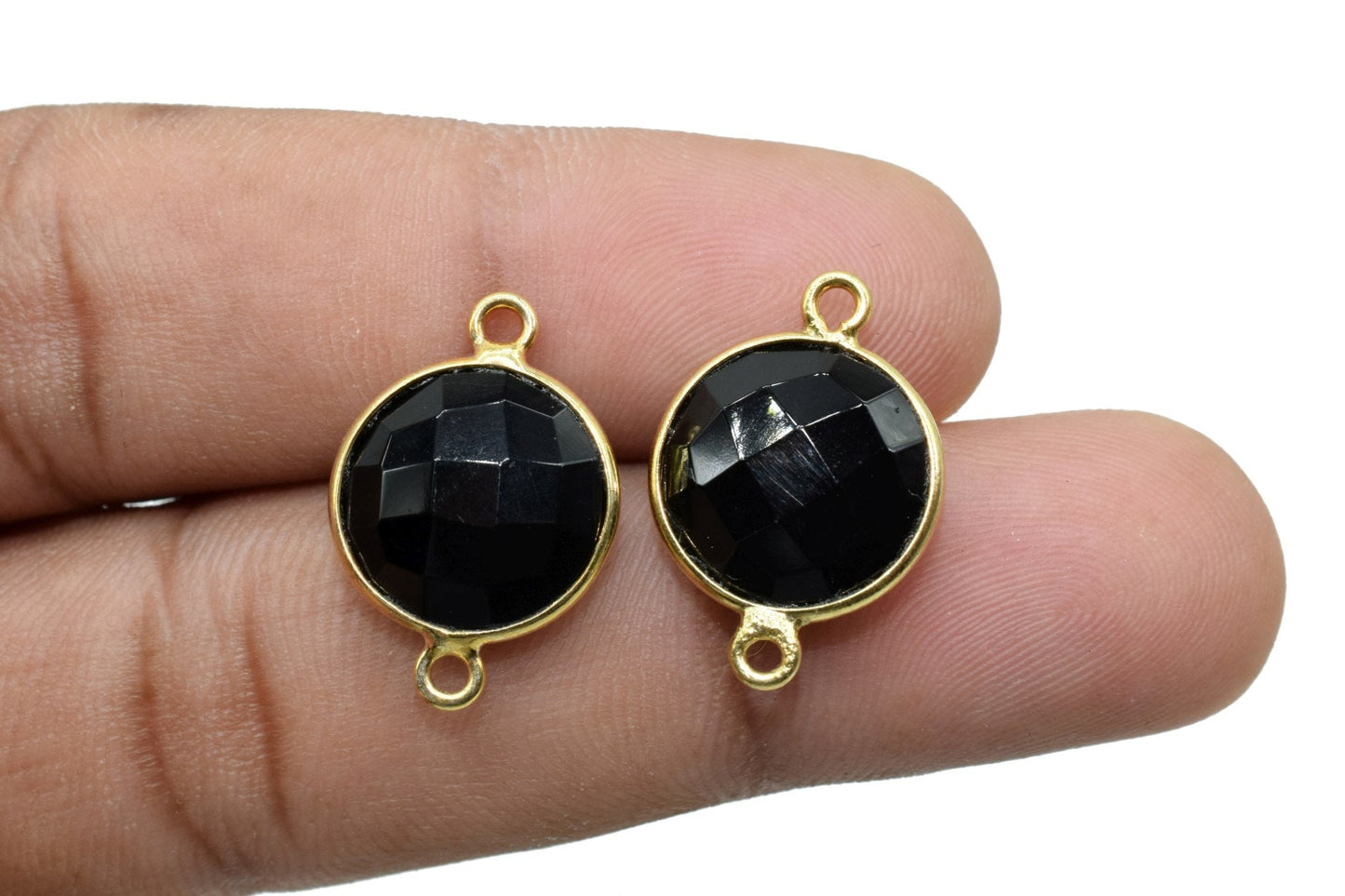 Black onyx 12mm round Double bail connectors,Black onyx Pendant,Black onyx Round Gold Plated bezel,jewelry making charm,black onyx connector
