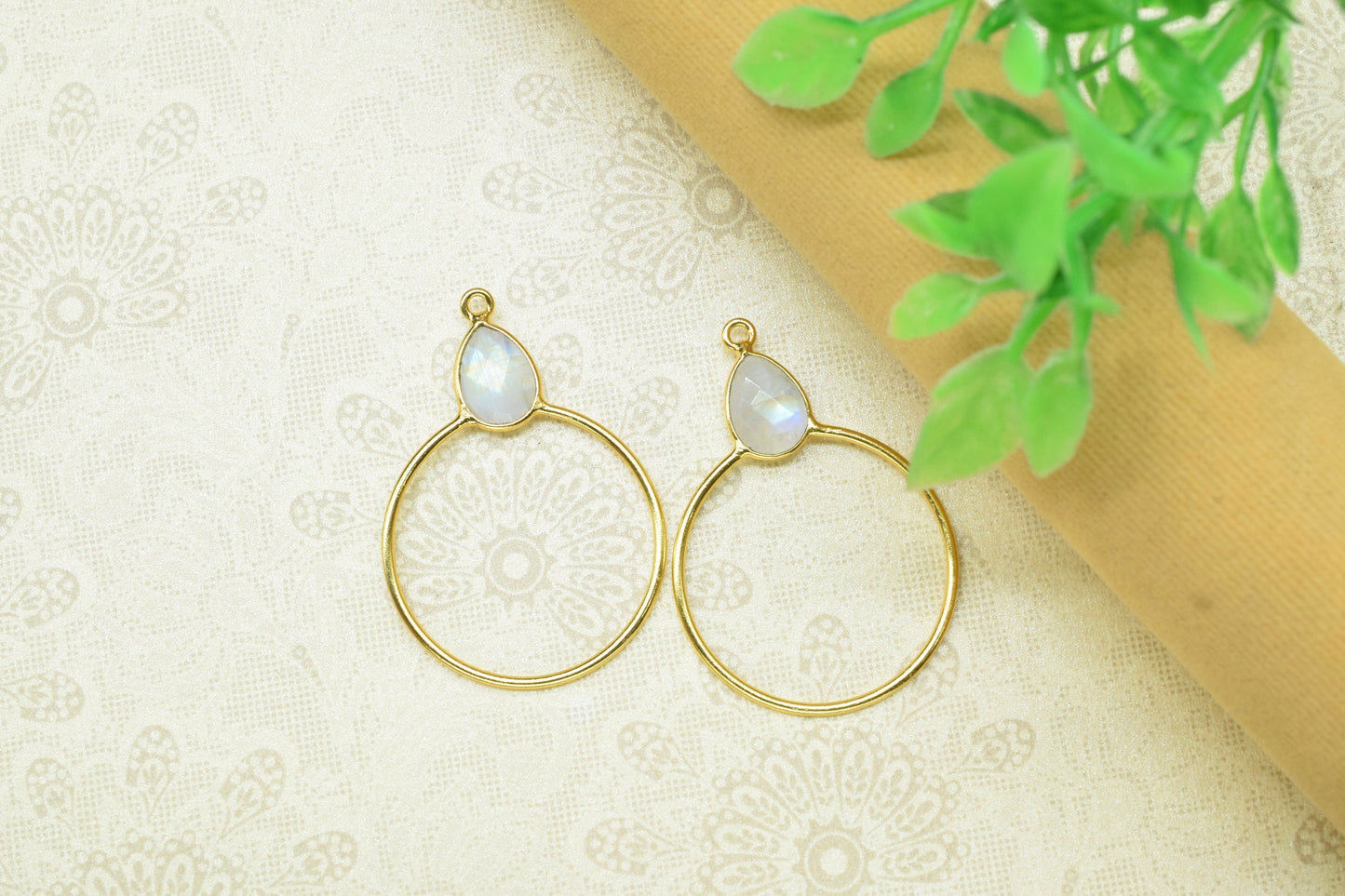 Gemstone Teardrop Earrings,Circle Handmade Pendants,Single bail Station Connector Jewelry,Earring Components,Findings Bezel Charms Pendants