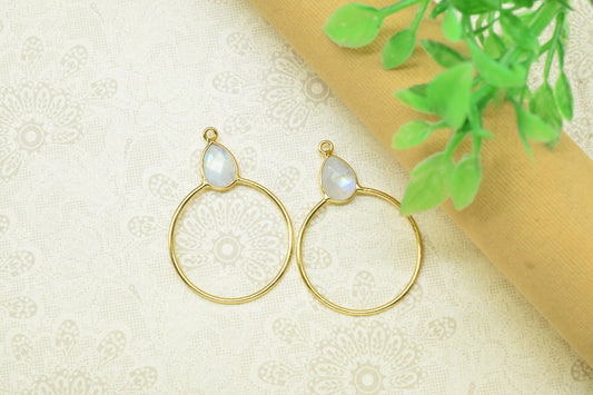 Gemstone Teardrop Earrings,Circle Handmade Pendants,Single bail Station Connector Jewelry,Earring Components,Findings Bezel Charms Pendants