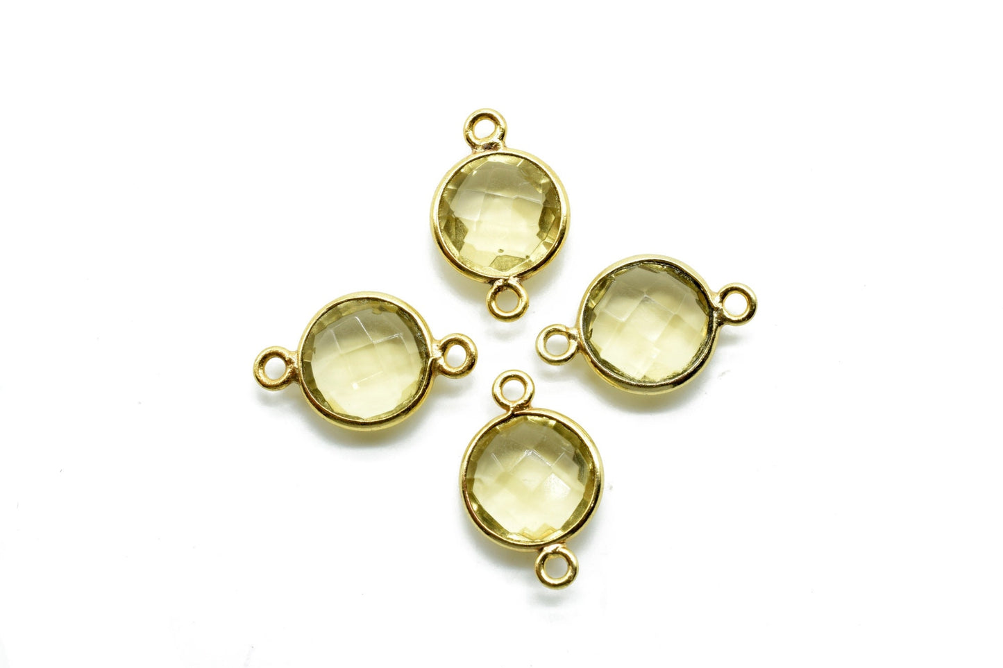 Citrine 10mm round Double bail connectors,Citrine Pendant,Citrine Round Gold Plated bezel,jewelry making charm,Citrine Round connectors,