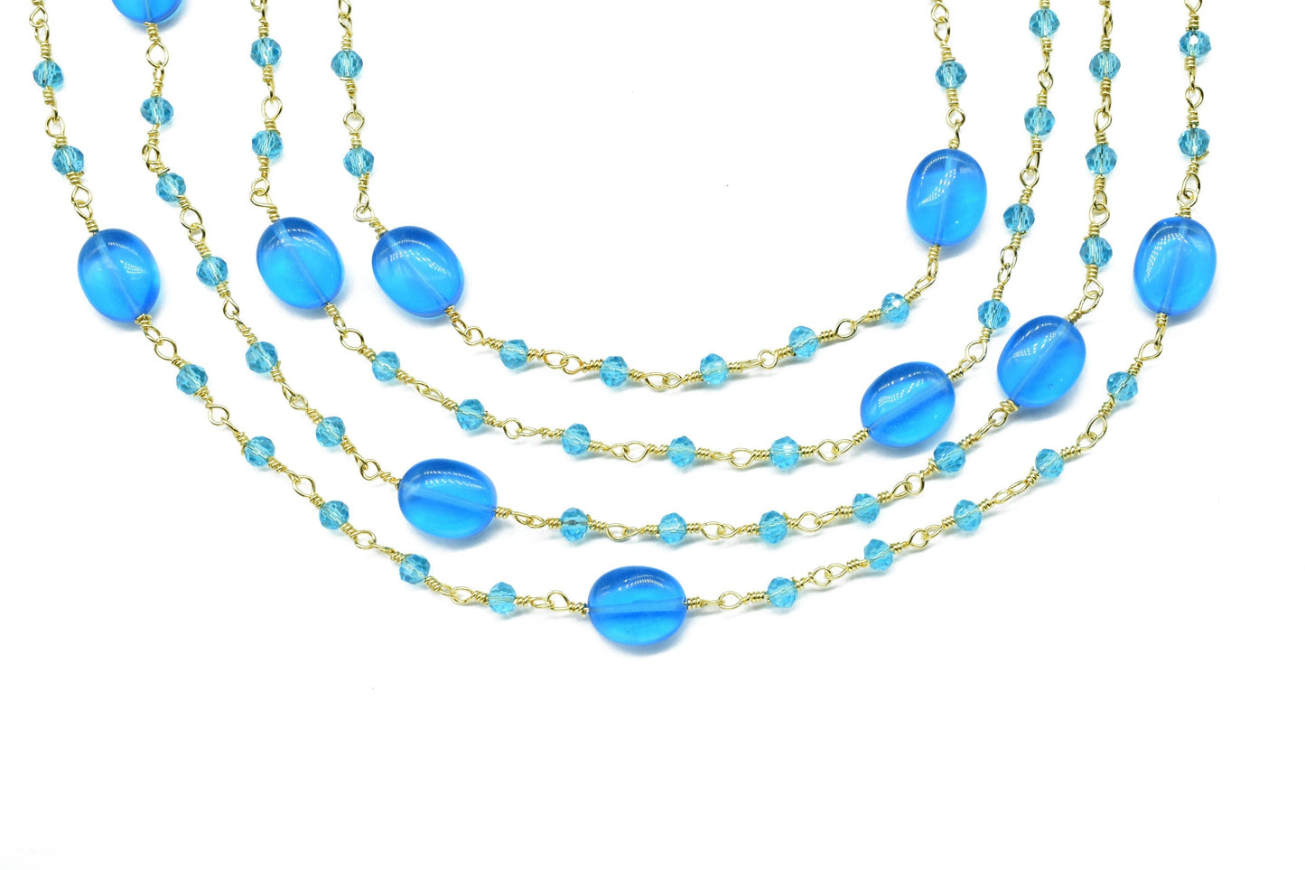 Blue Topaz Quartz Oval Shape Rosary Chain,Sky Beaded Rosary Chain,Finding Wire Wrap Necklace Chain,Gemstone Rosary Chain,Jewelry Making Gift