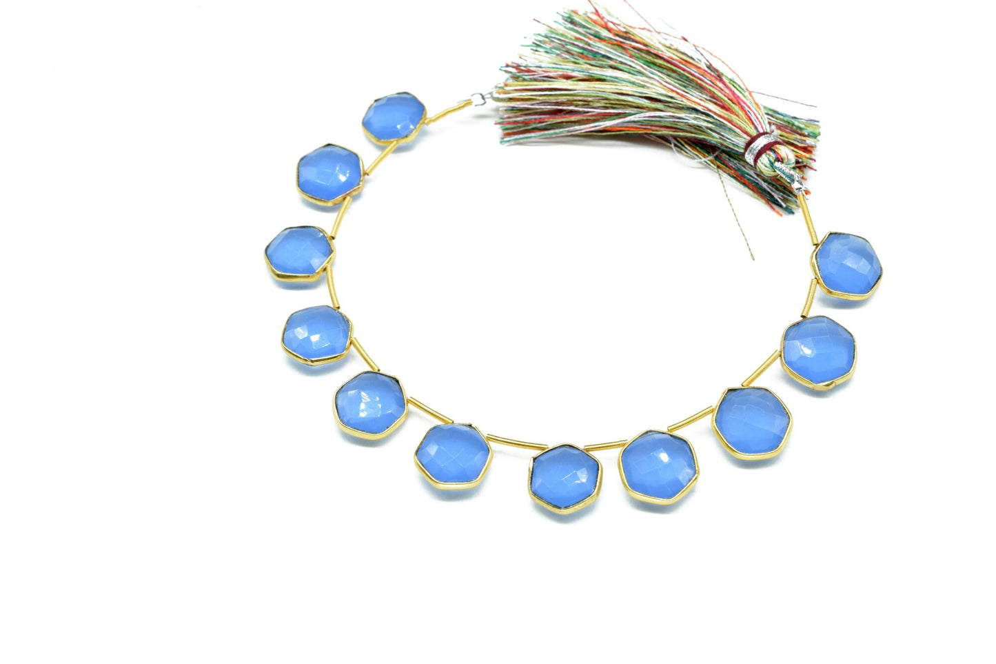 Blue Chalcedony 10mm Faceted Hexagon Shape Single Bail Connector strand,Blue Chalcedony Brass connector,Chalcedony Hexagon Pendant