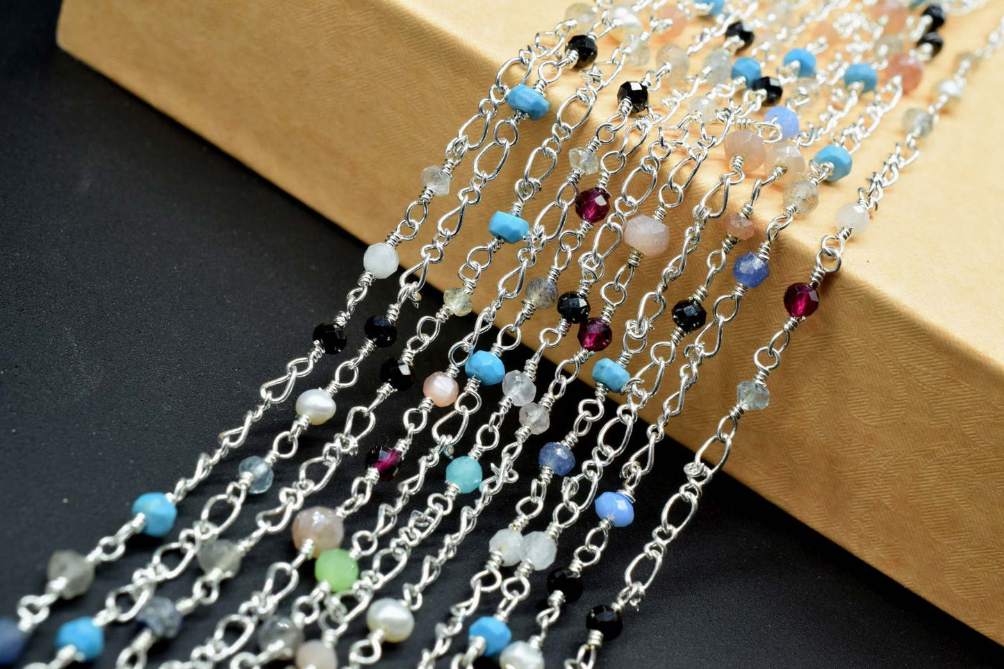 Multi Color Gemstone Rosary,Multi Gemstone Beaded Chain,Jewelry Making Chains,Faceted Beads Wire Wrapped Chain,Semi-Precious Beaded Chain,