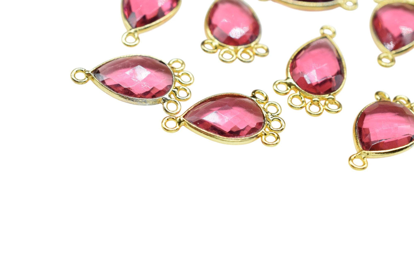 Pink Tourmaline 10x14mm Teardrop Bezel Charm/Charms Connector/Handmade Jewellery Connectors/Gemstone Brass Component/Women Jewelry/Gift