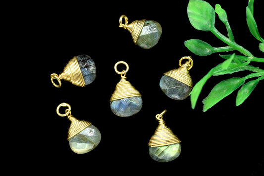 Labradorite Heart Faceted Connector, Wire Wrapped Gemstone Pendant, Gemstone Connector,Faceted Necklace,10mm Heart Shape,Labradorite Jewelry