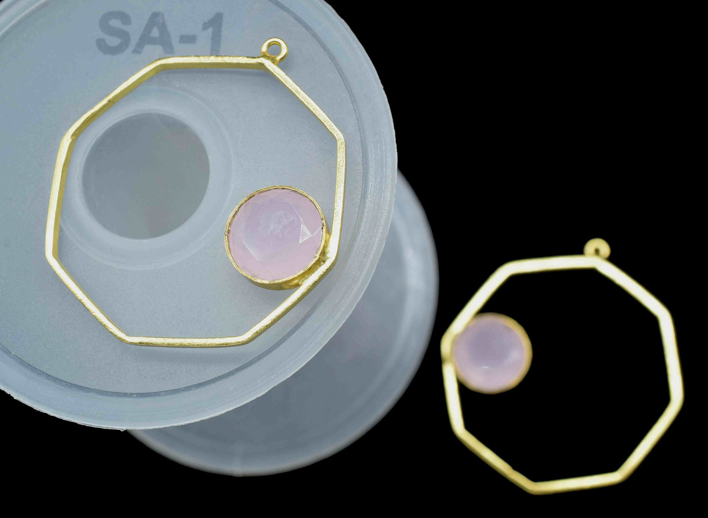 Rose Quartz Gemstone Pendant, Gemstone 10mm Round Shape Component, Finding 32mm Hexagon Shape Pendants Jewelry,Rose Quartz Earring Connector