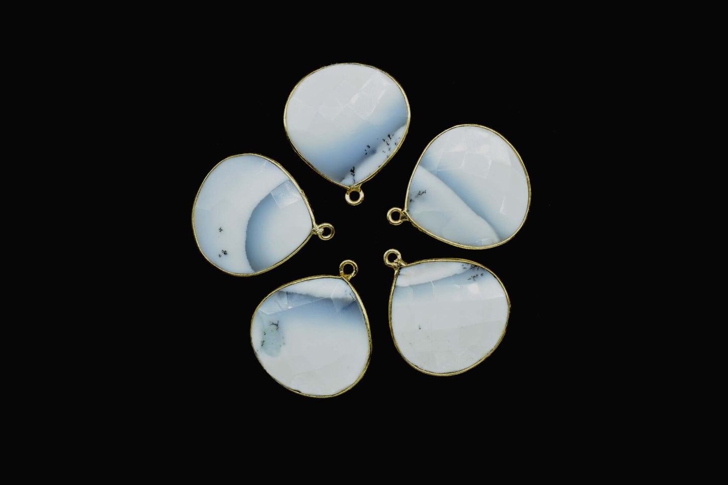 Dendrite Opal 20mm Heart Shape Charm,Bezel Heart Shape Connector,Single Flat Bail links, charms,Dendrite Opal Faceted Heart Shape Connector