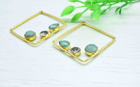 Amazonite 32mm Square Shape Component,Handmade Pendant,Dangle Earring Component,Findings Earring Component,Amazonite Component Jewelry, Gift