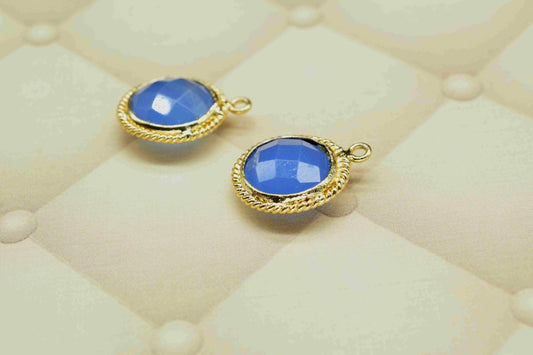 Blue Chalcedony 10mm Round Shape Single Bail Connector,Blue Chalcedony Gold Plating Gemstone Bezels Connector,Chalcedony Single Loop Charms