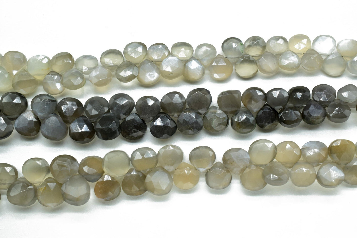 Dark Grey Moonstone Faceted Briolettes,Gemstone Beads Jewelry,Grey Moonstone drops,Dark Moonstone 6mm To 7mm Heart Shape Beads Strand,Gift