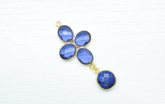 Multi Stone Dangle Earring,Amethyst Dangle Earrings,Statement Earring,Handmade Jewelry,Blue Sapphire Drop Earring,Gemstone Bezel Earring