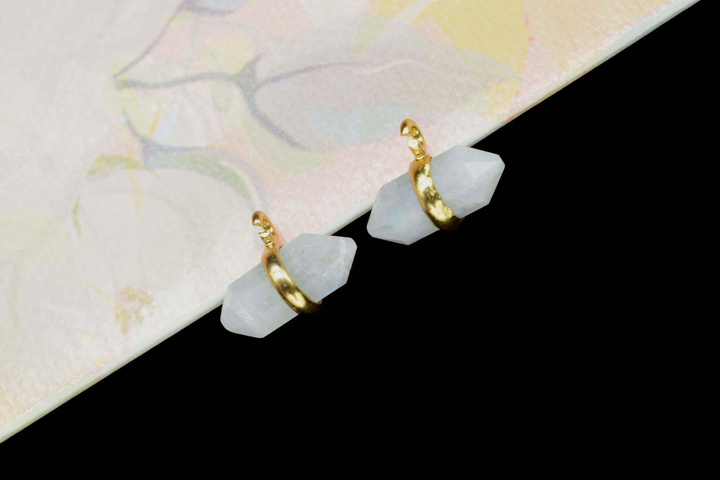 Moonstone Single Terminated Point Pendant,Moonstone 5x12mm Point Shape Component,Rainbow Gold Plated Band,June Birthstone,Jewellery For Her