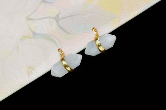 Moonstone Single Terminated Point Pendant,Moonstone 5x12mm Point Shape Component,Rainbow Gold Plated Band,June Birthstone,Jewellery For Her