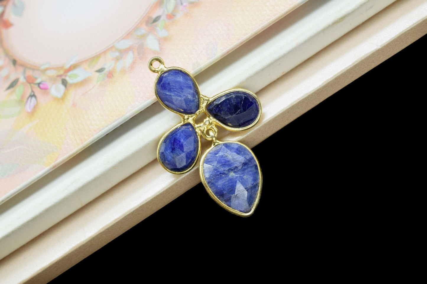 Blue Sapphire Pendant,Faceted Gemstone Pendant,Handmade Pendant,Sapphire Pendant Jewelry,brass gold plated pendant,gemstone,single loop,