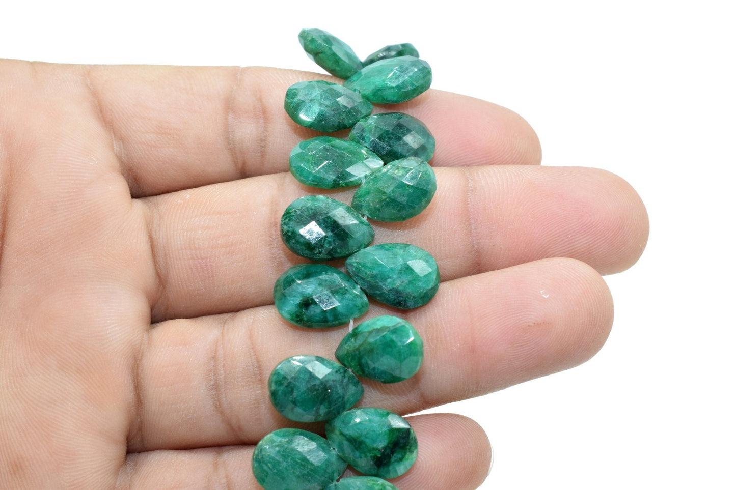 Emerald 9x13mm Briolettes,Natural Emerald Beads,Faceted Emerald Beads,Emerald Faceted Pear Briolettes,Emerald Jewelry making beads,Supplies