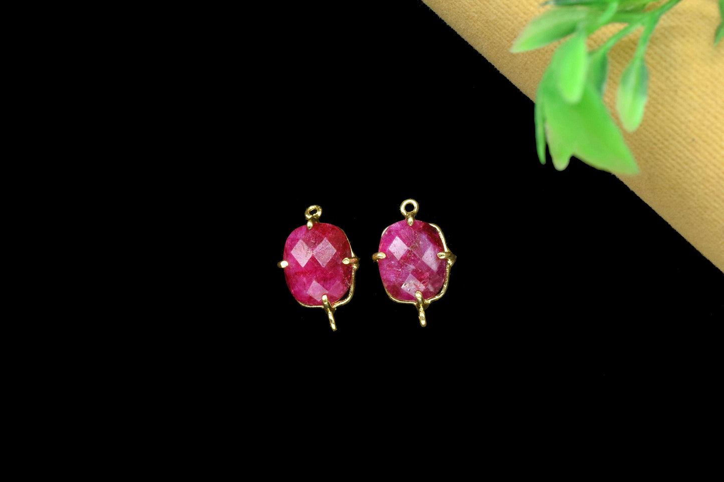 Natural Ruby Connector,Handmade Gemstone Bezel,Ruby Cushion Bezel Connector,Prong Set Jewelry,double bail connector,Prong Ruby jewelry