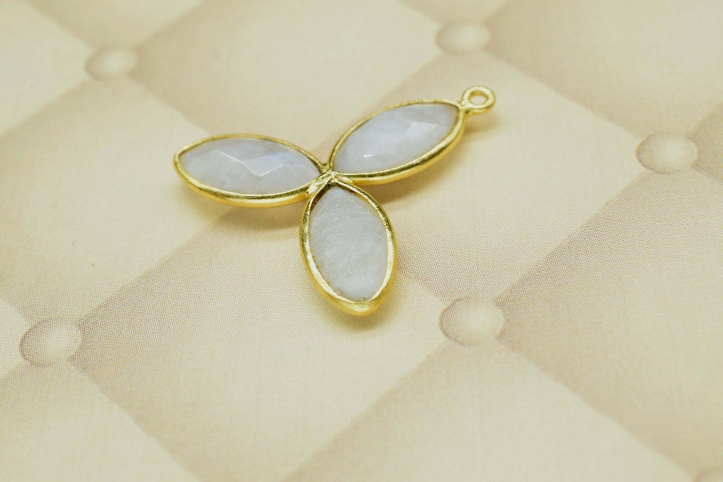 Moonstone loop connector,Natural Rainbow Moonstone,Bezel pendant ,floral gold Plated Single Point Bail,gemstone pendant,gold plated pendant,