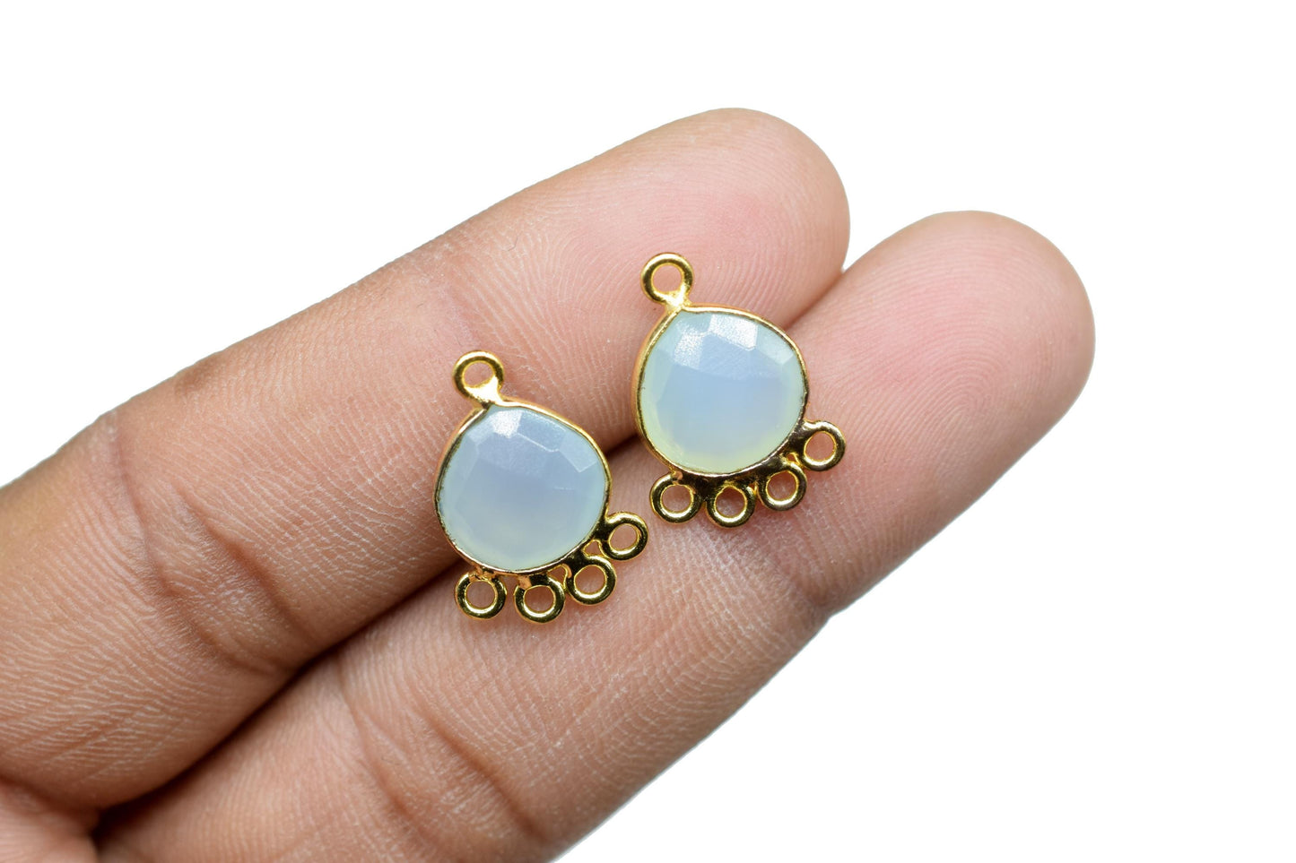 Aqua Chalcedony Heart Shape Pendant/Gold Plated Charms Jewelry/Handmade Connector Jewelry/Connector Charms/Station Bezel Link Supplies/Gift