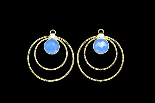 Blue Chalcedony Round Faceted Bezel Connector,Earring Connector,Brass Jewelry,Neacklace Pendant,Natural Gemstone Jewelry,Round Pendant,Gift