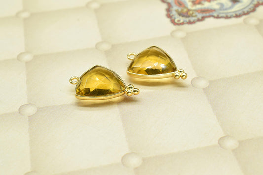 Citrine Checker Cut bezel Charms Jewelry,Citrine single bail Gold Plated bezel,Citrine Gemstone Faceted 15mm Triangle shape Pendant,Gift