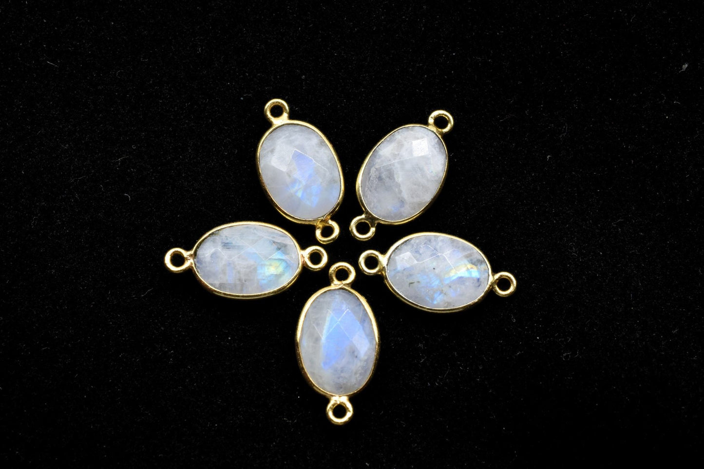 Moonstone 10x14mm oval Shape Double bail Connectors,Moonstone Teardrop pendant,Moonstone Gold Plated bezel,jewelry making charms crafts,