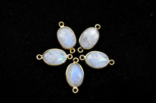 Moonstone 10x14mm oval Shape Double bail Connectors,Moonstone Teardrop pendant,Moonstone Gold Plated bezel,jewelry making charms crafts,