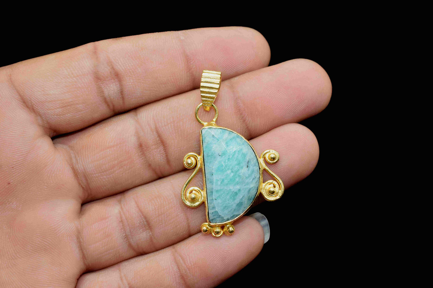 Amazonite 14x24mm Half Moon Pendant, Moon Charm Pendant,Gemstone Half Moon Pendant,Amazonite Half Moon Pendant Jewelry,Pendant Jewelry, Gift