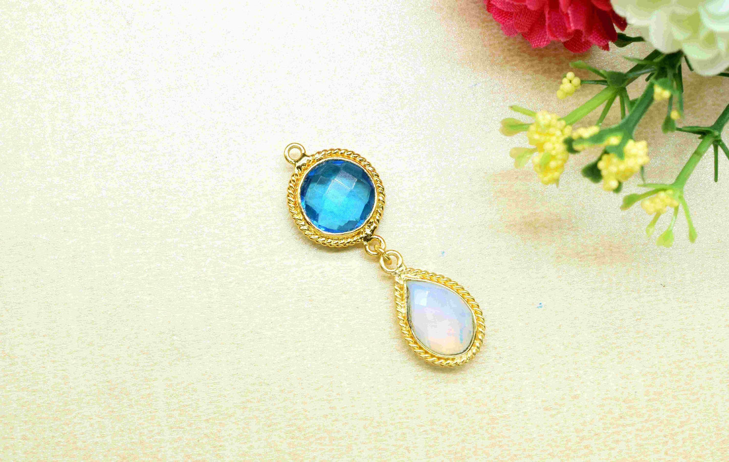 Blue Topaz  Pendant Charms , Opalite Dangle Earring Component , Multi Gemstone Dangle Earring , Component Jewelry , B'day Gift