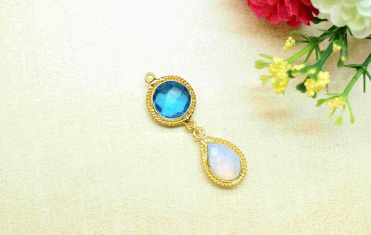 Blue Topaz  Pendant Charms , Opalite Dangle Earring Component , Multi Gemstone Dangle Earring , Component Jewelry , B'day Gift