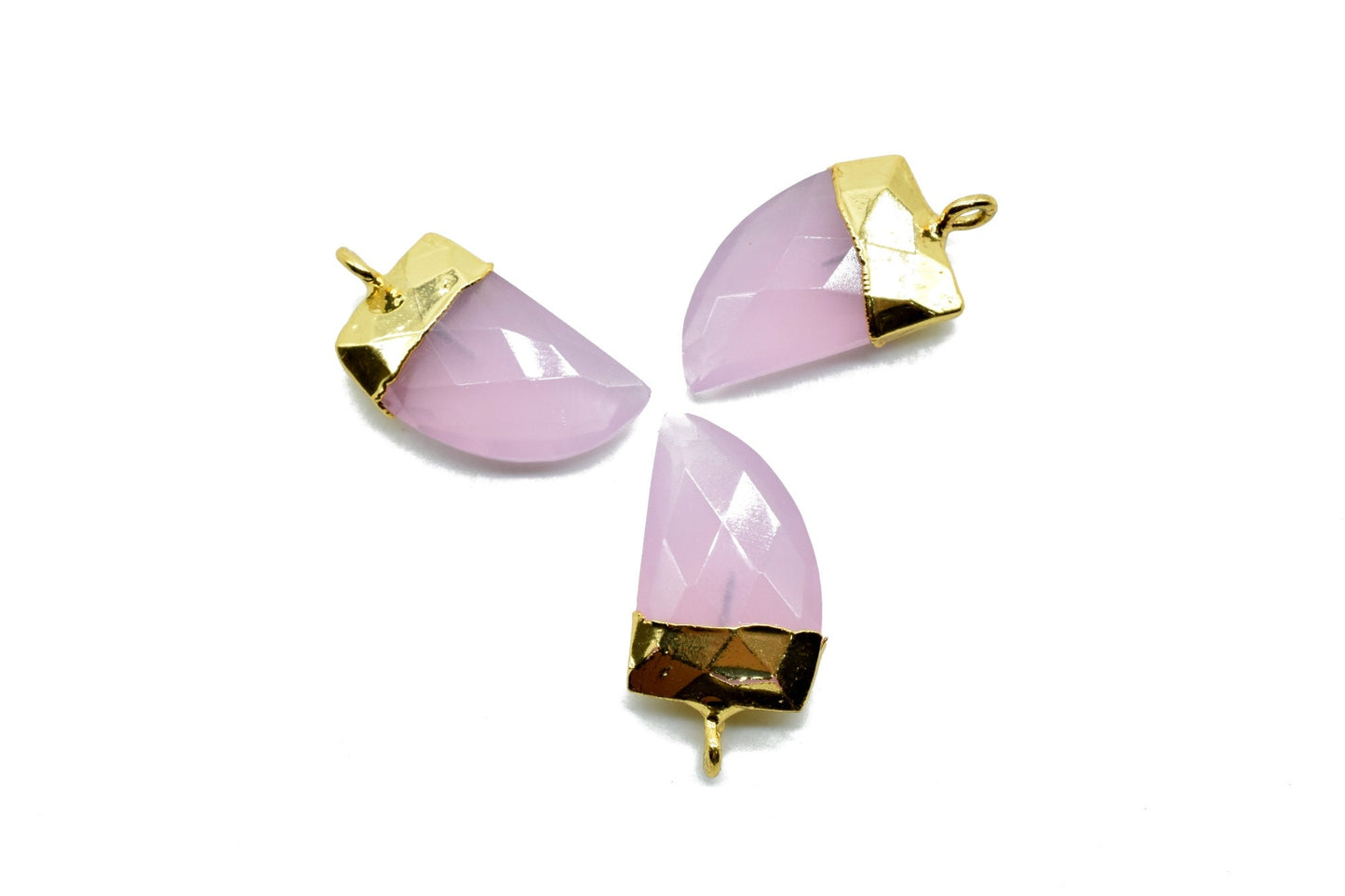 Pink Chalcedony 10x15mm horn shape single bail connectors,Pink Chalcedony Bezel Findings Horn Charms,Horn Shape Connectors,Single Bail charm