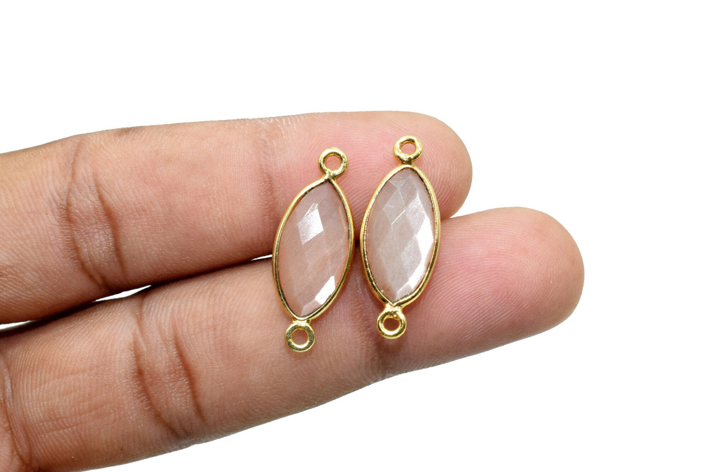 Peach Moonstone 8x16mm marquise shape double bail Connector,Bezel links Connector,jewelry making Connector,Double bail Connector,Moonstone